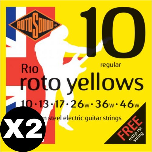 Rotosound R10 Roto Yellow Nickel Electric Guitar Strings 10-46 Regular 2-Pack