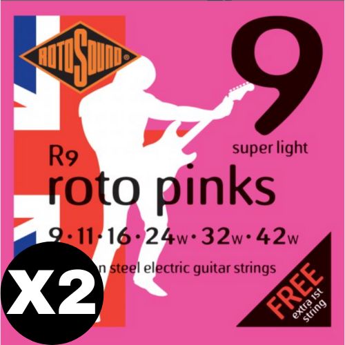 Rotosound R9 Pink Nickel Electric Guitar Strings 09-42 Super Light 2 - Pack