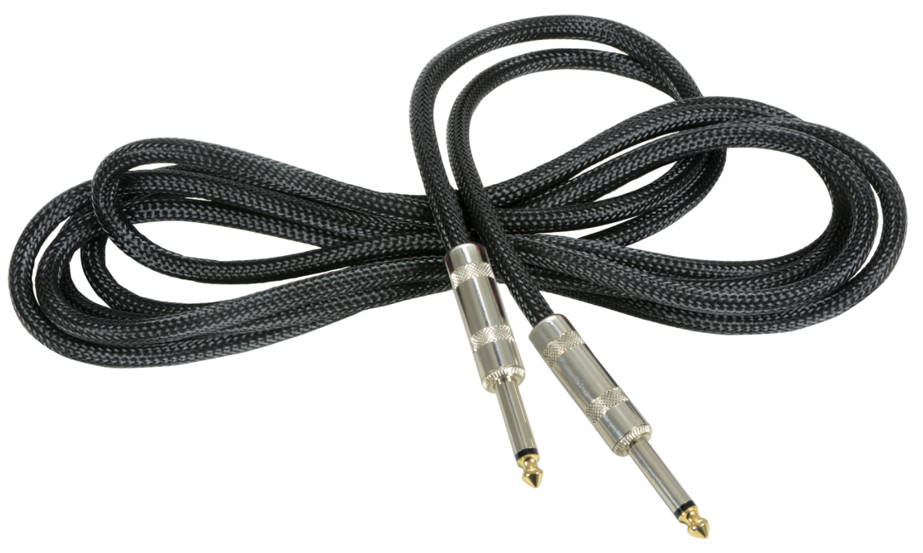 Classic Retro Braided Guitar Leads 6.3mm Mono Jack Plug - 6.3mm Mono Jack Plug - Black 3.0m